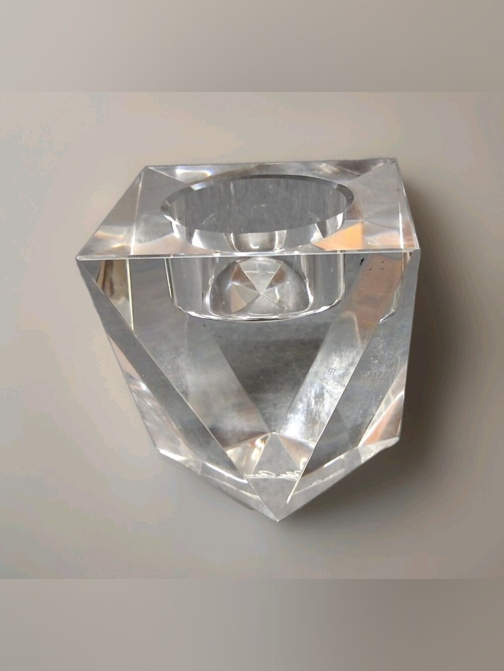 Oleg Cassini Crystal Votive Holder, Multifaceted Crystal, Signed, BRIGITTE